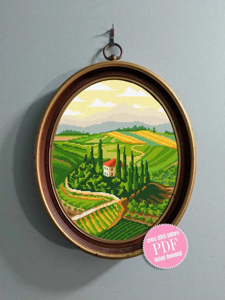 Landscape Italy cross stitch pattern download PDF Nature landscape embroidery PDF Village home cross stitch chart DIY Home decor nature #L7