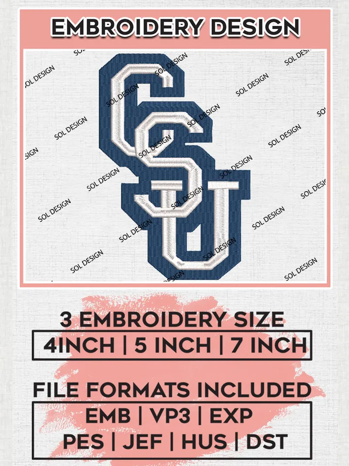 NCAA CSU Buccaneers Team Logo Embroidery Design Files, NCAA Charleston Southern Buccaneers Machine Embroidery, NCAA Teams, 3 sizes, NCAA Machine embroidery designs, Digital Download