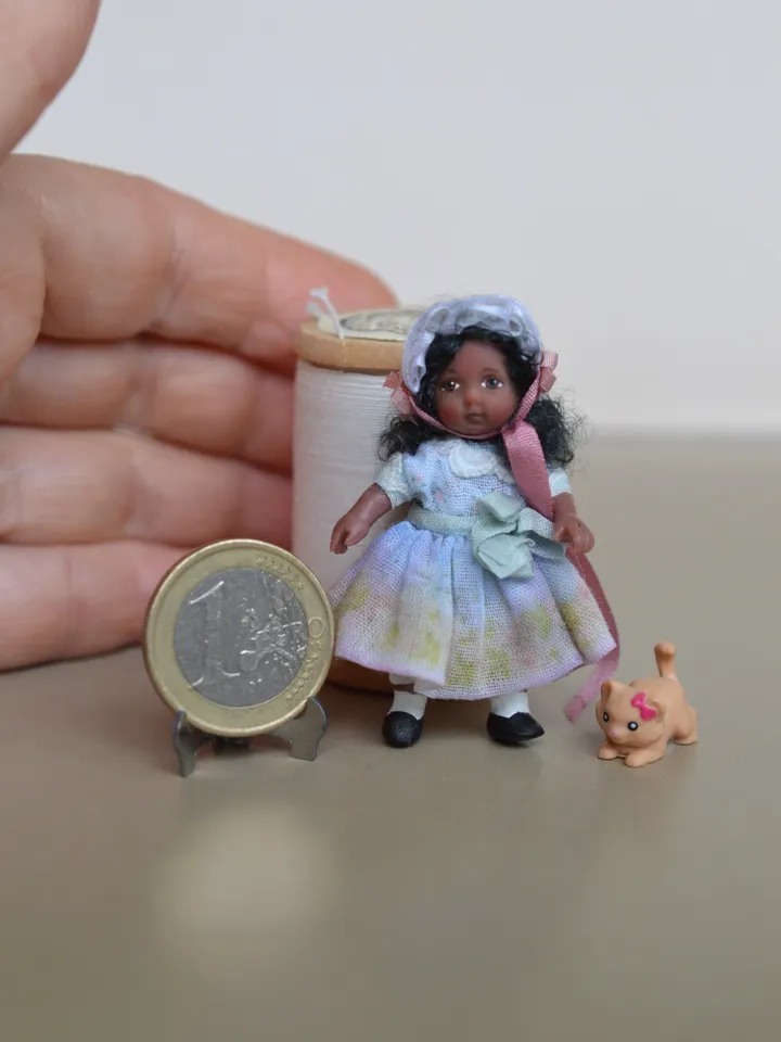 Miniature doll in 24th scales. Handmade doll toy. Miniature for dollhouse.