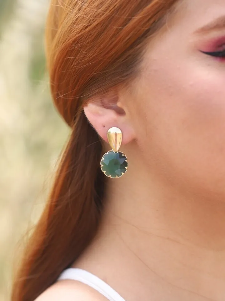 Gold , Emerald Green Boho Bridal Earrings , Swarovski Crystal Statement Boho Wedding Earrings , Boho Bridal Jewelry , Boho Wedding Jewelry,