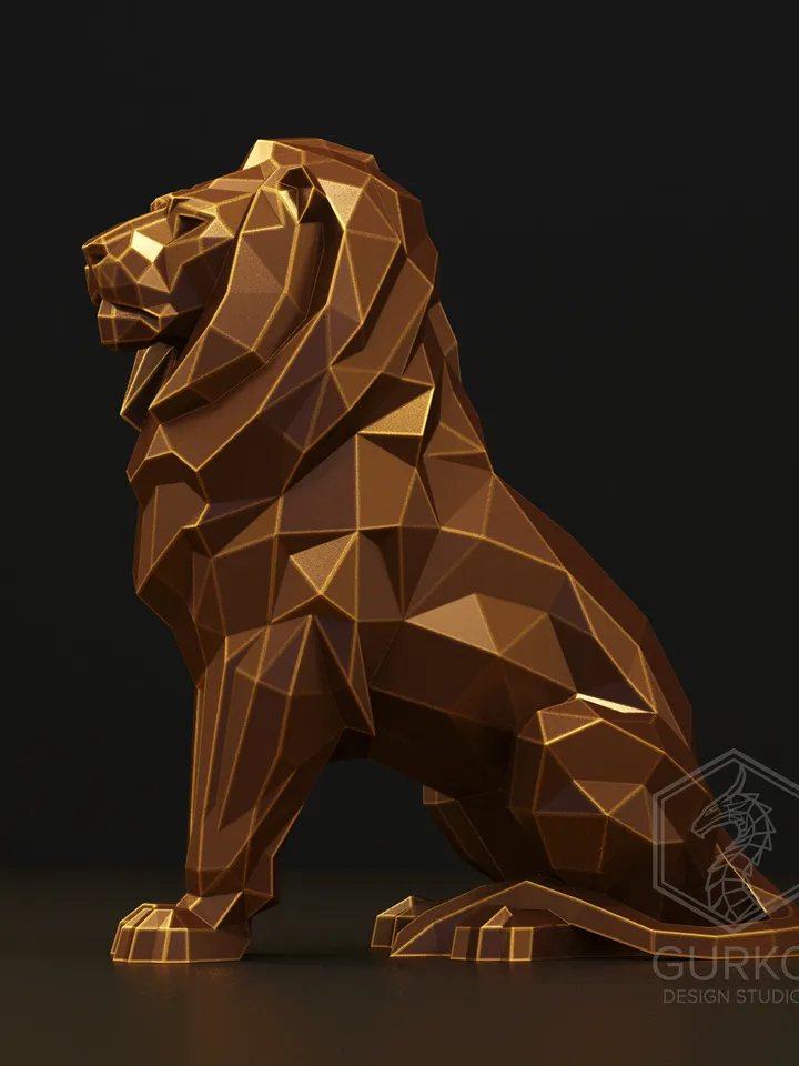 Sitting Lion Metal Papercraft, Cat, DXF, PDF, Digital Template Download, Gurko, Pepakura, Welding Low Poly 3D Origami, DIY Metal Sculpture