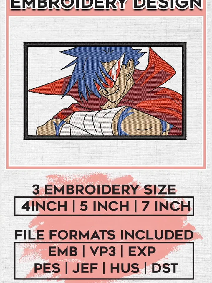 Kamina Tengen Toppa Embroidery Files / Gurren Lagann character Embroidery Designs / Manga Machine Embroidery Digital Download EMB_ANIME_83