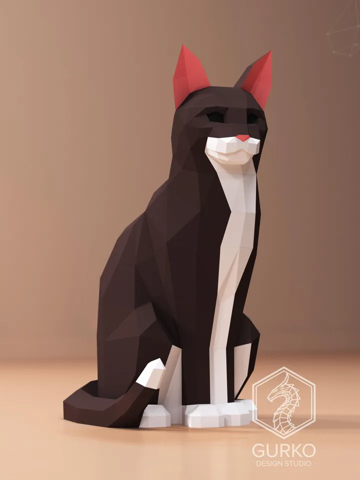 Sitting Cat Papercraft, Digital Template, PDF Download, Gurko, 3D Low Poly, Pepakura, DIY Origami Sculpture, Paper Decor, DIY Gift