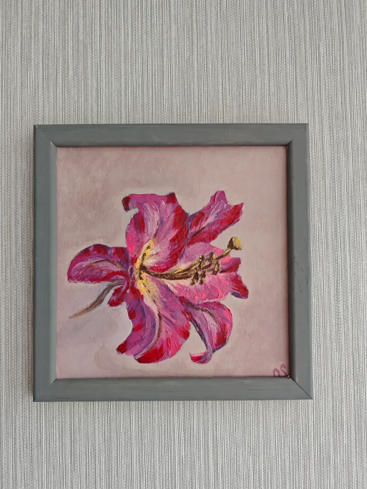 Lilies Original Painting Floral Original Art Flower Modern Artwork Bright Red Lilies Oil Painting Floral Lilies Wall Decor Art 8 x 8 inches by Olga SokolovaArt