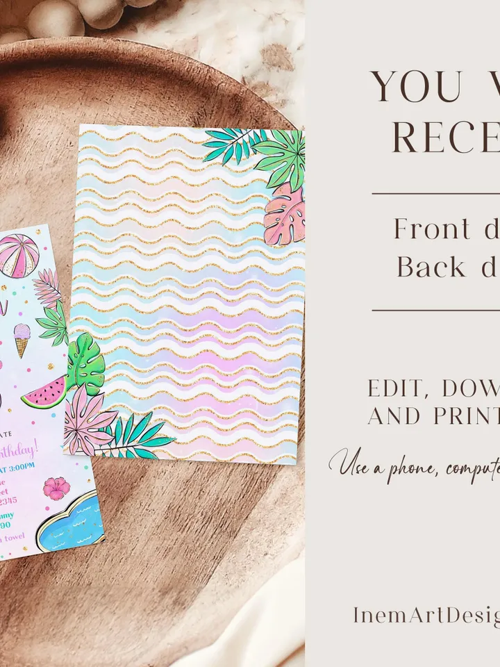 Flamingo Birthday Invitation, Splish Splash Birthday Invitation, Flamingo Pool Party Invitation Girl Instant Download Editable Template