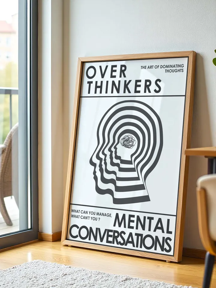Overthinkers Wall Art Digital Print Retro Style Creativity Poster Eclectic Printable Artwork Trendy Room Decor Instant Download White Black