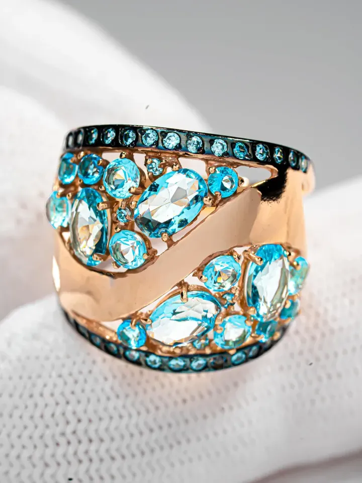 Ring Silver gold plated 925 assay value with topaz