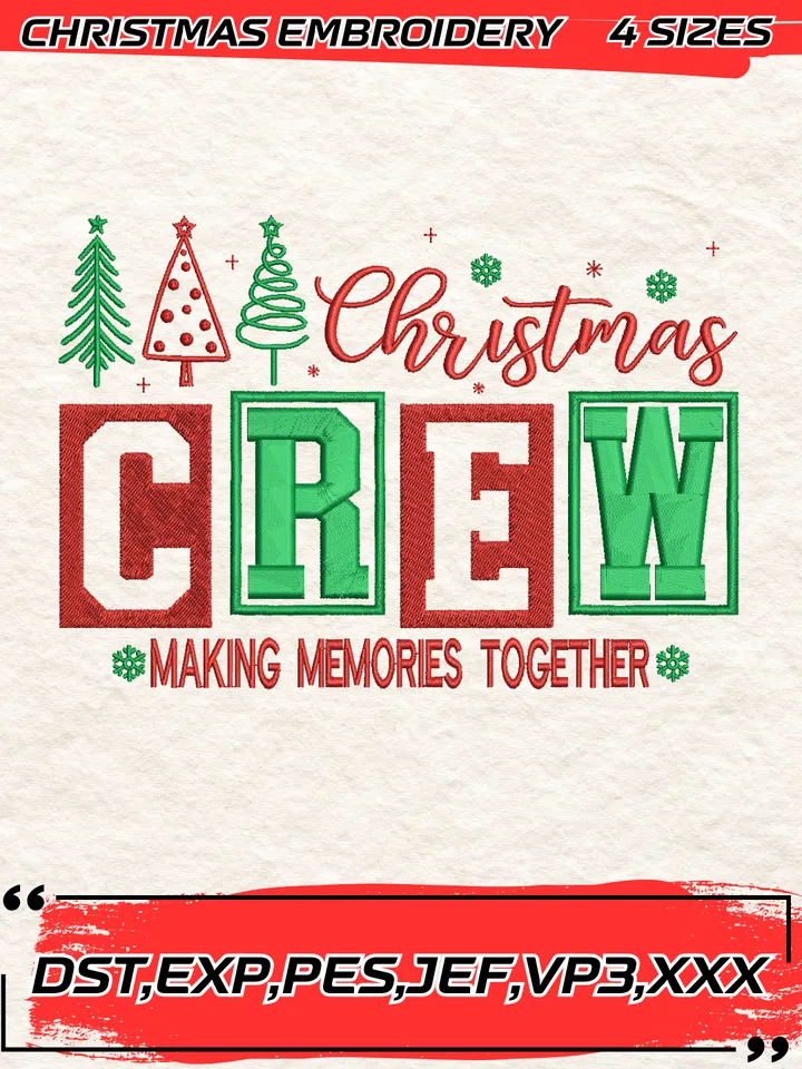 Christmas Crew Embroidery Design,Christmas Embroidery Design,4 Sizes, Digital Download