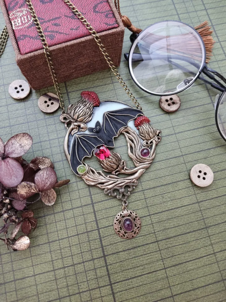 Thistle necklace, Scottish Thistle, Victorian Thistle Jewelry, Thistle Jewelry, Bat