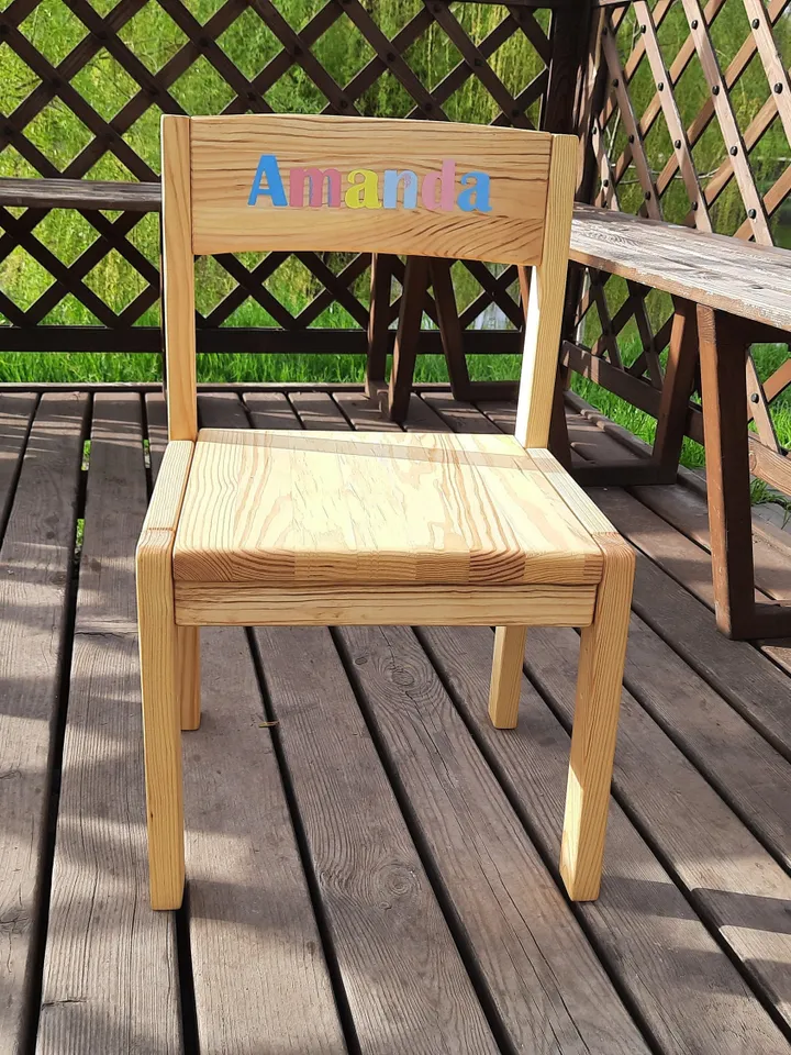 Child chair wood Children's chair height adjustable 3 positions from 1,5 years Wooden toddler chair Kids furniture Personalized name chair