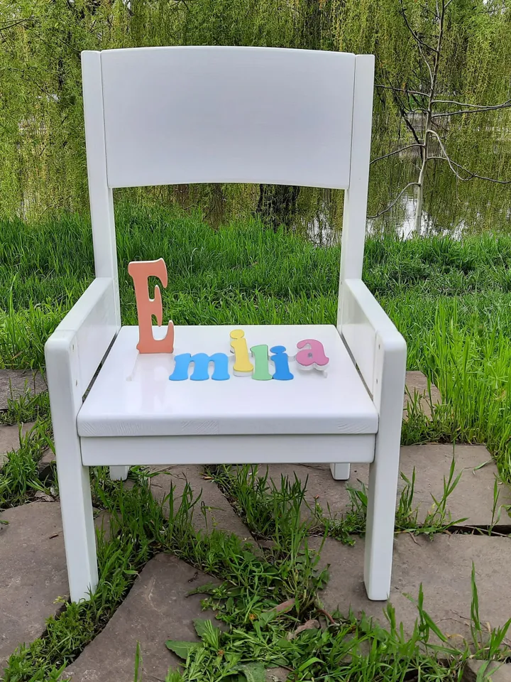 Wood child chair with puzzle name Adjustable height kids furniture from 1 years old Toddler wooden chair Gift for kids Playroom chair