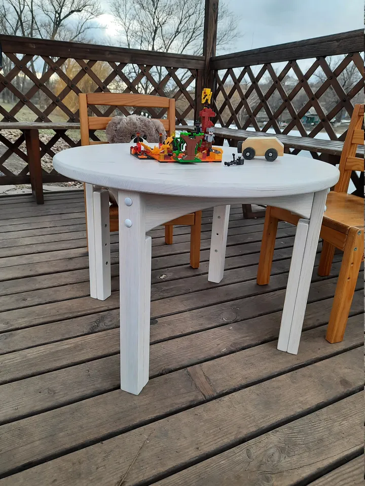 Childrens wood round table height adjustable in 3 positions for kids from 2 years Toddler table Montessori furniture Nursery decor Kids gift