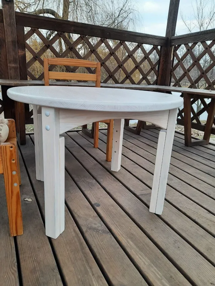 Childrens wood round table height adjustable in 3 positions for kids from 2 years Toddler table Montessori furniture Nursery decor Kids gift