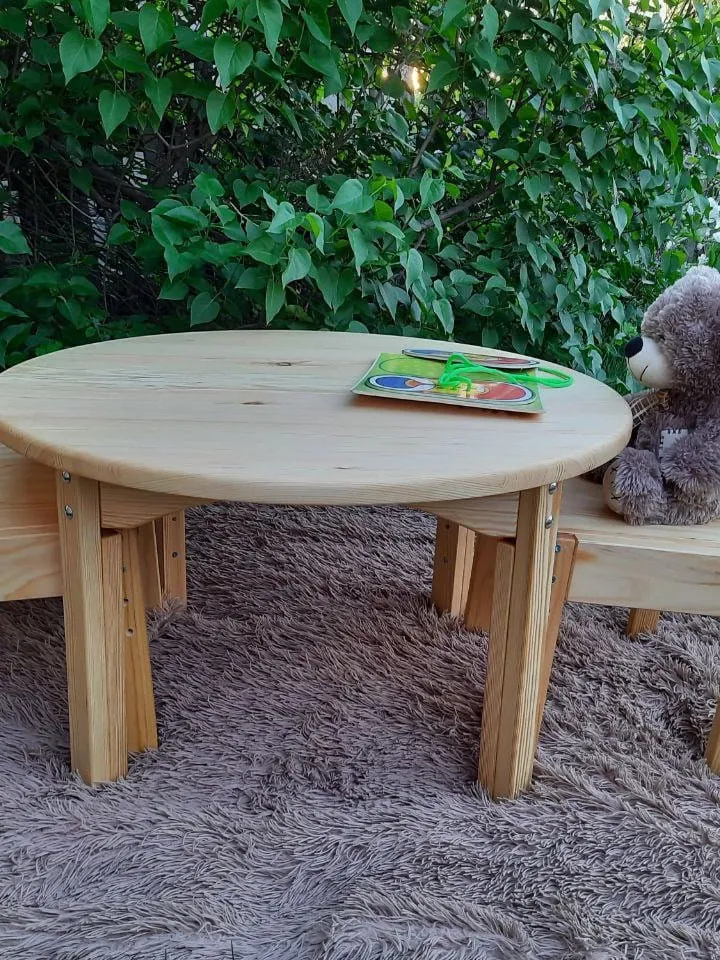 Child table round and chair set adjustable height 3 positions Kids furniture Natural wood table and chair Toddler table Waldorf Montessori