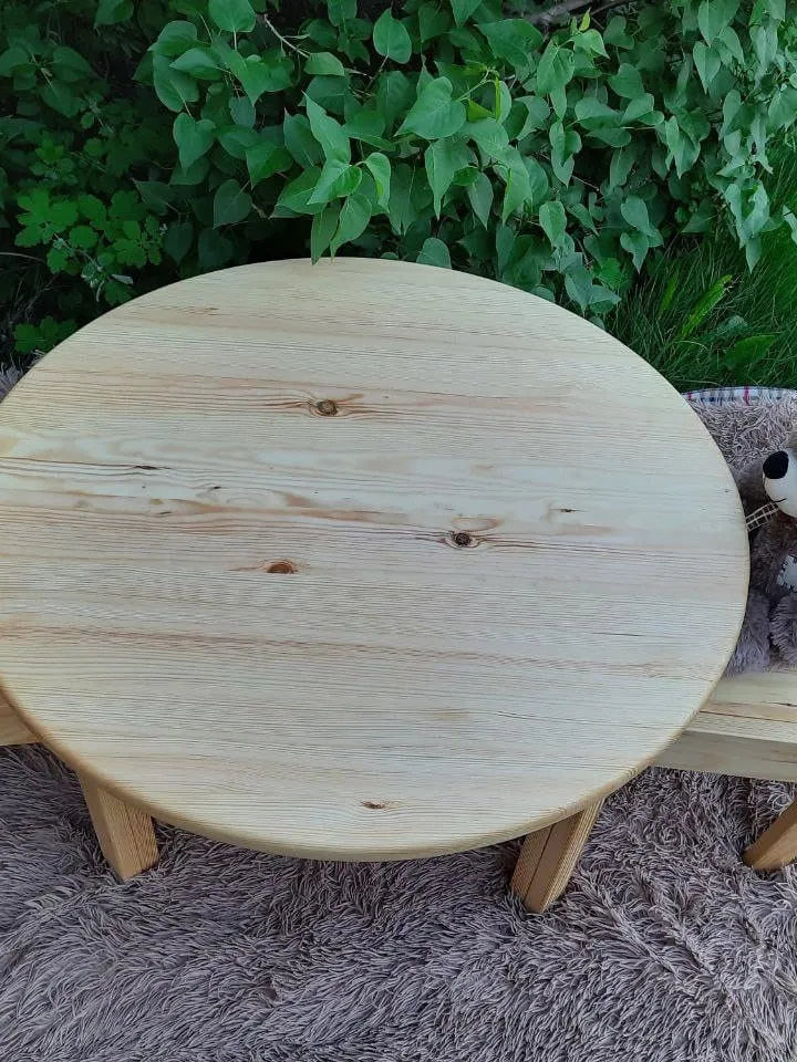 Child table round and chair set adjustable height 3 positions Kids furniture Natural wood table and chair Toddler table Waldorf Montessori
