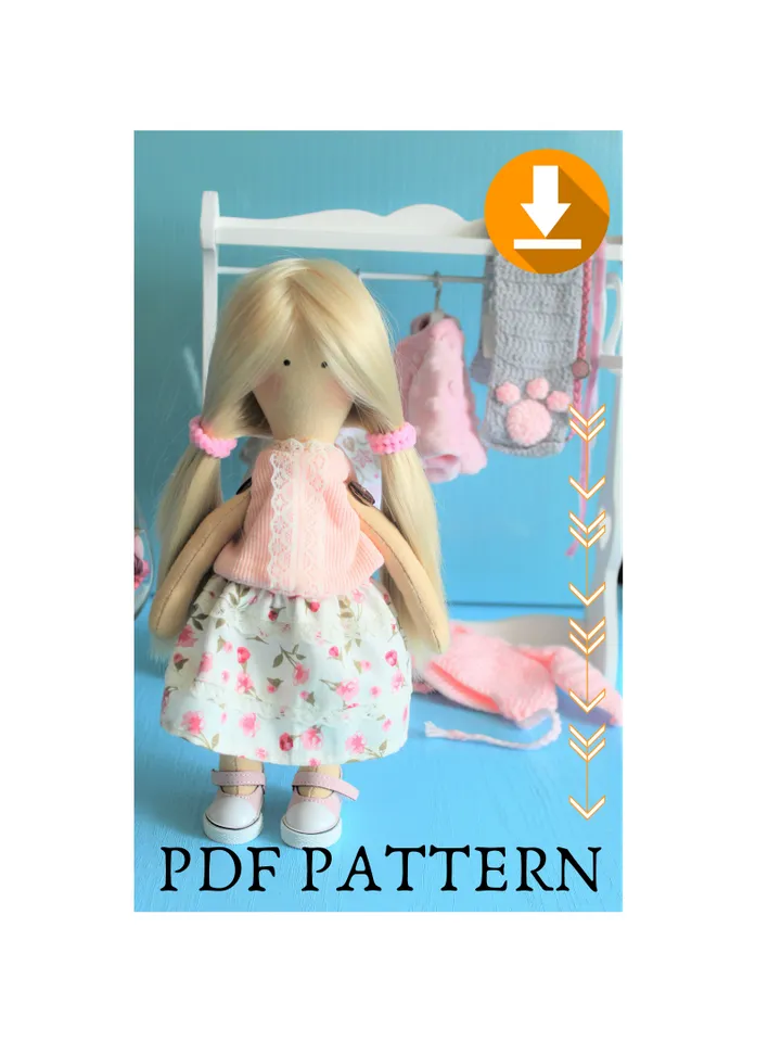 Doll pattern - 10 inch doll pattern and tutorial - Rag doll sewing pattern - Christmas gift idea