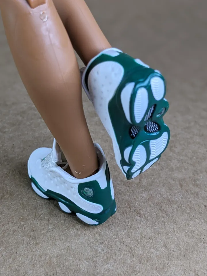 Premium white & green sneakers for 12 inch male dolls