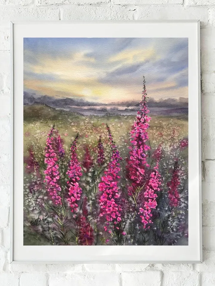 Wildflowers Original Painting Field Landscape Meadow Wall Art Rustic Landscape