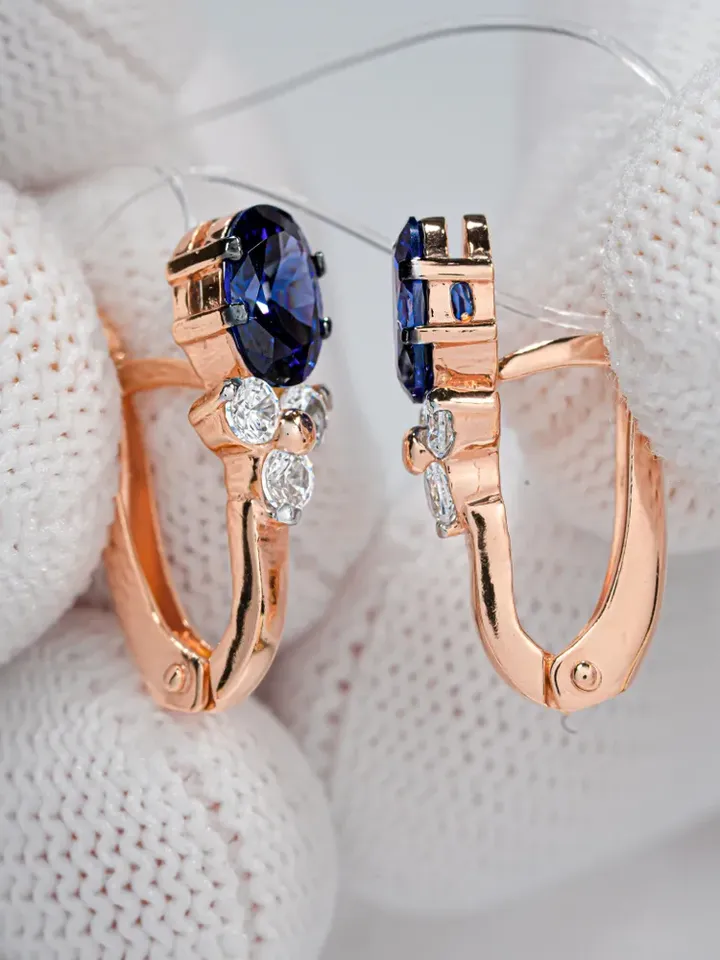 Earrings Silver gold plated 925 assay value with tanzanite