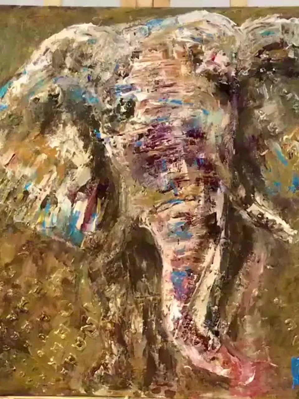 Golden elephant original acrylic mix media textured painting on cardboard,abstract animals wall art,nursery room decoration,personalized