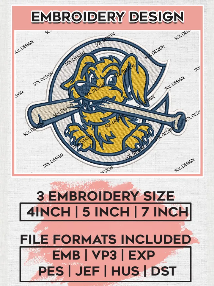 MiLB Charleston RiverDogs Embroidery Design Files, MiLB Charleston RiverDogs Logo, Minor League Baseball Logo Embroidery Designs, MiLB embroidery designs, Machine embroidery designs, Digital Download