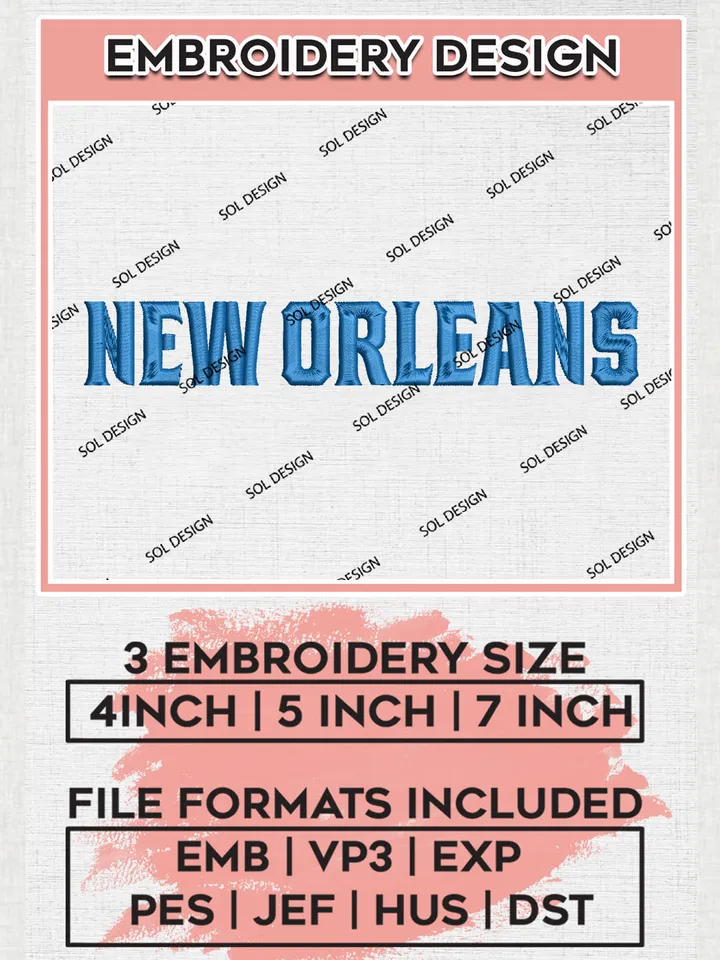 New Orleans NCAA Team Writing Logo Embroidery Design Files, NCAA New Orleans Privateers Machine Embroidery, NCAA Teams, 3 sizes, NCAA Machine embroidery designs, Digital Download