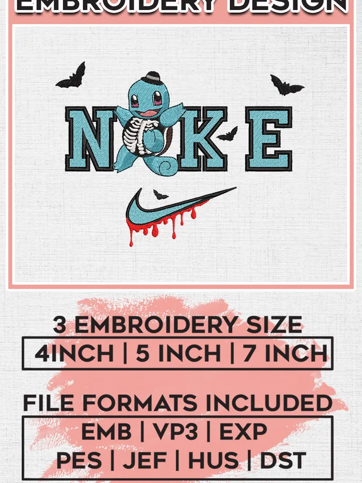 Ni.kee Squirtle Skeleton Costume Embroidery designs, Skeleton Machine embroidery designs, Halloween embroidery files, Pokemon Machine Embroidery Digitized Pes Files, Digital Download