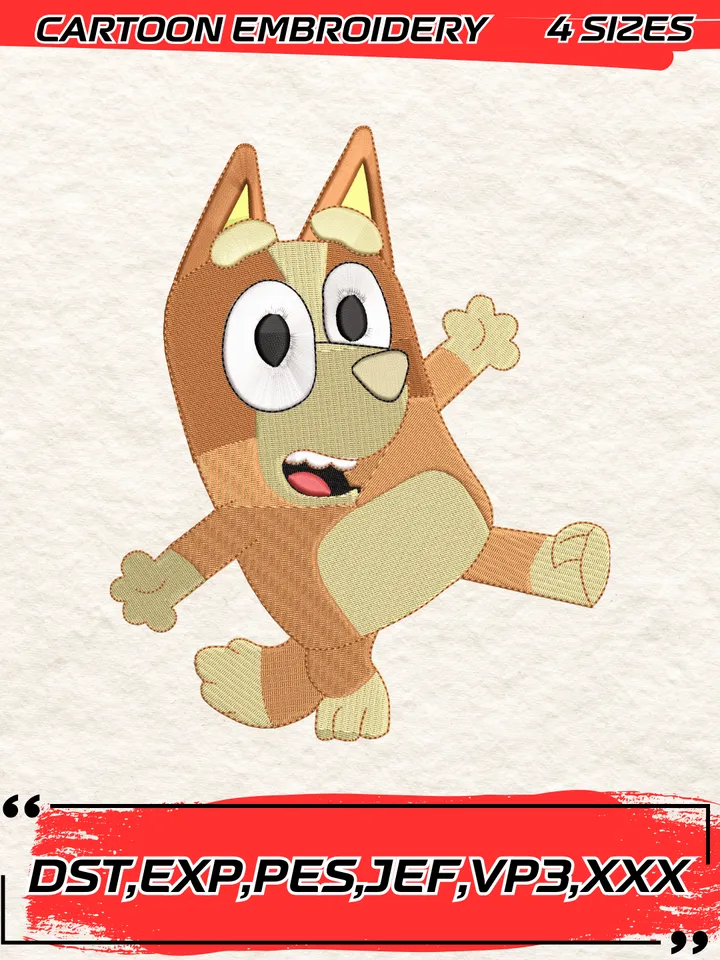 Chilli Heeler Embroidery Design, Bluey Embroidery Design ,Machine Embroidery Design File,4 Sizes, Digital Download