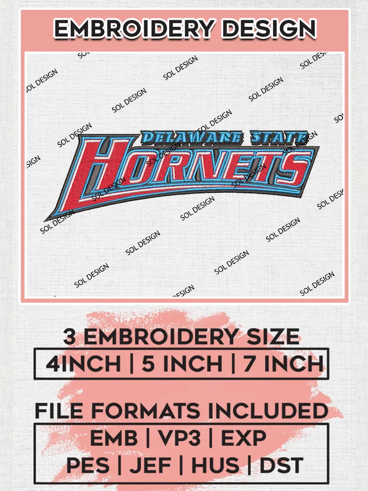 Delaware State Hornets College Football Team Writing Logo embroidery designs, NCAA Delaware State Hornets Logo Machine embroidery designs, NCAA Team Logo embroidery designs, NCAA Game Day Machine embroidery designs, Digital Download