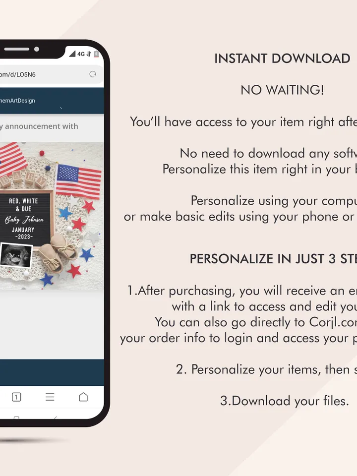 4th of July Pregnancy Announcement Digital, Patriotic Baby Announcement, 4th of July Baby Announcement Editable Digital Template