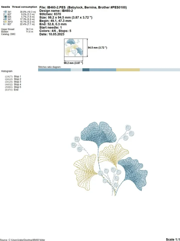 Ginkgo sprigs set of machine embroidery designs floral embroidery pattern digital embroidery motif