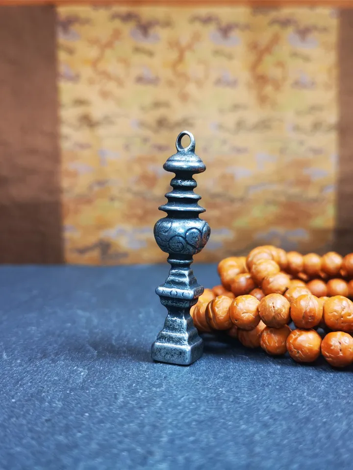 Gandhanra Handmade Tibetan Buddhist Tower Amulet,Stupa,Pagoda Pendant,Made of Cold Iron,2.16 inches