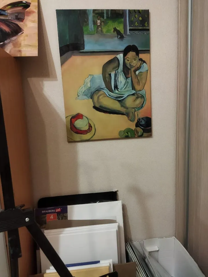 Copy of Gauguin painting large oil painting young woman of Tahiti
