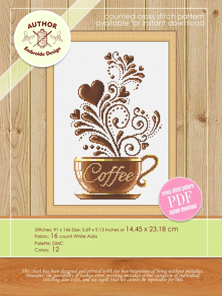 Coffee cross stitch pattern modern, Kitchen cross stitch, Cute cross stitch, Funny cross stitch, Awesome pattern, Instant download PDF #F1