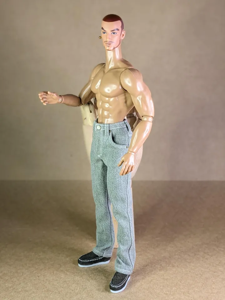 Realistic handmade khaki classic jeans for 13 inch fashion male doll (Adonis doll)