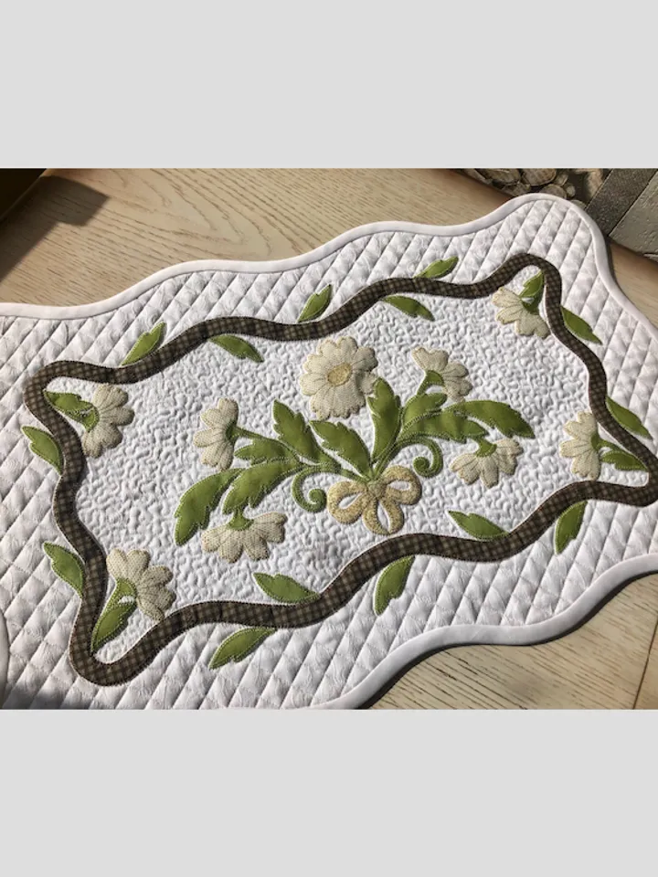 Quilted Table topper with Floral Appliqué – Handmade Elegance