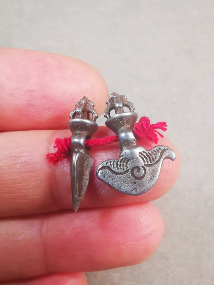 Gandhanra Antique Tibetan Amulet Pendant,Mini Phurba and Kartika(knife of the dakinis) ,for Prayer Bead Counter,Mala Accessories