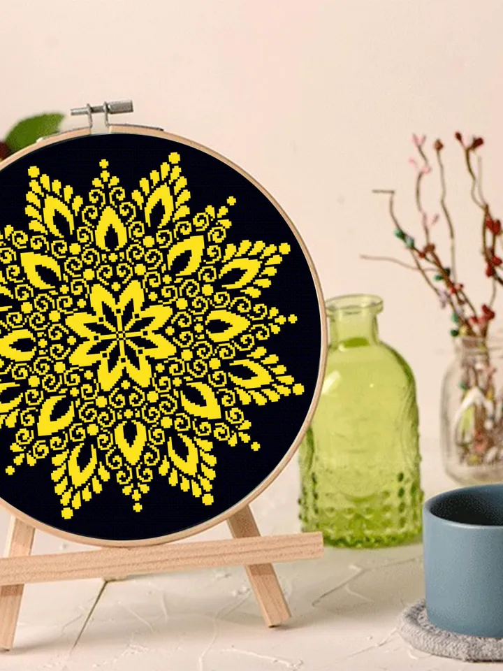 Mandala cross stitch pattern download PDF Flower mandala pattern digital PDF, Monochrome cross stitch chart Quick cross stitch sampler #M122