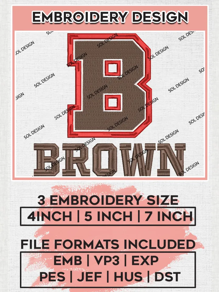 NCAA Brown Bears Football Team Letter Logo Embroidery Design Files, NCAA Brown Bears Machine Embroidery, NCAA Teams, Game Day, 3 sizes, NCAA Machine embroidery designs, Digital Download