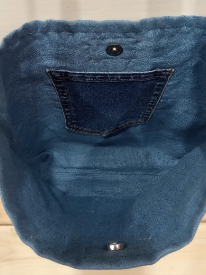 Pretty quilted handbag in the patchwork and boro style made of pieces of denim and cotton