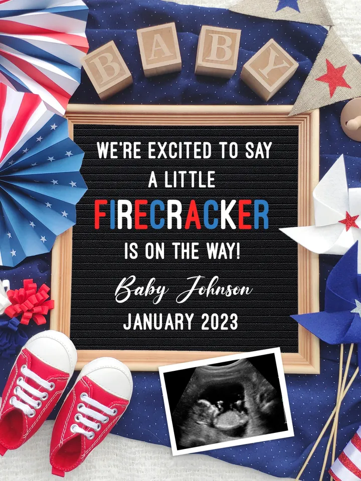 4th of July Pregnancy Announcement digital, 4th of July Baby Announcement, Patriotic Pregnancy Announcement, Editable Digital Template