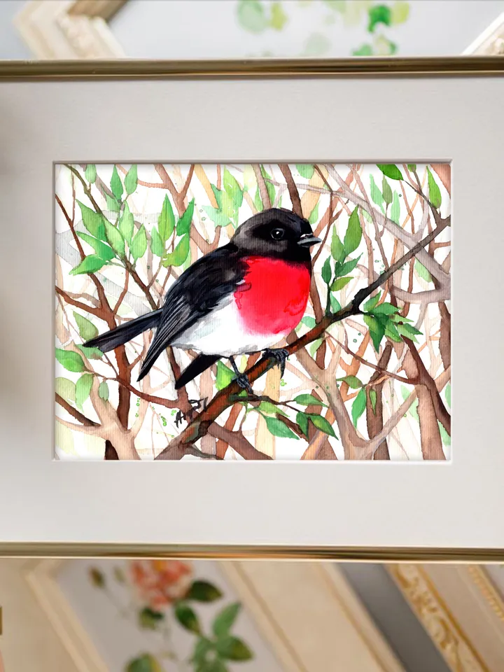 Robin original watercolor, birds painting, wall decor, 7x10 in art for bird lovers by Anne Gorywine