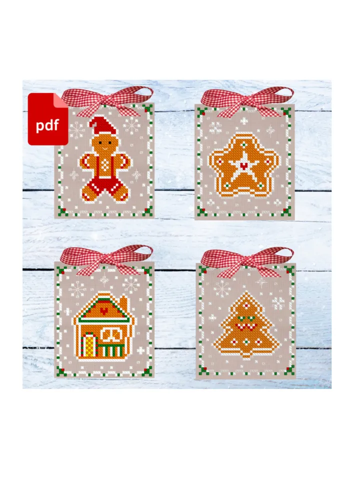 Set of 4 Gingerbread cross stitch pattern, Christmas cross stitch pattern, Christmas ornaments cross stitch pattern pdf