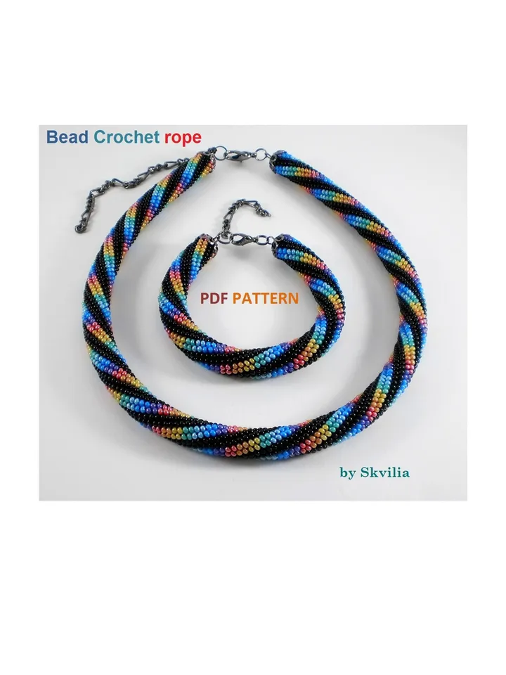 Bead Crochet Rope patterns for beading «Running across the rainbow» necklace and bracelet. Instant Download
