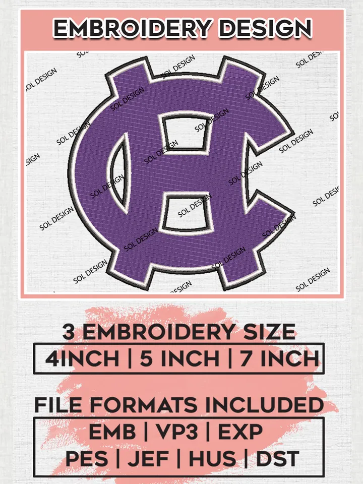 Holy Cross Crusaders Team Logo Embroidery Design Files, NCAA Holy Cross Crusaders Machine Embroidery, NCAA Teams, 3 sizes, NCAA Machine embroidery designs, Digital Download