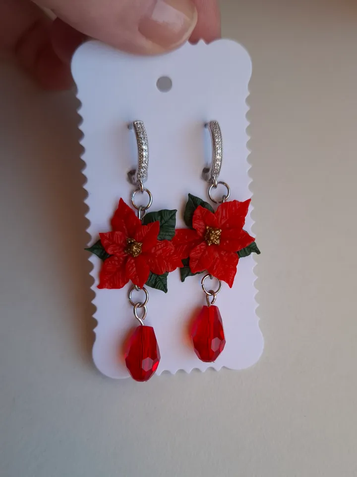 silver earrings with polymer clay flowers