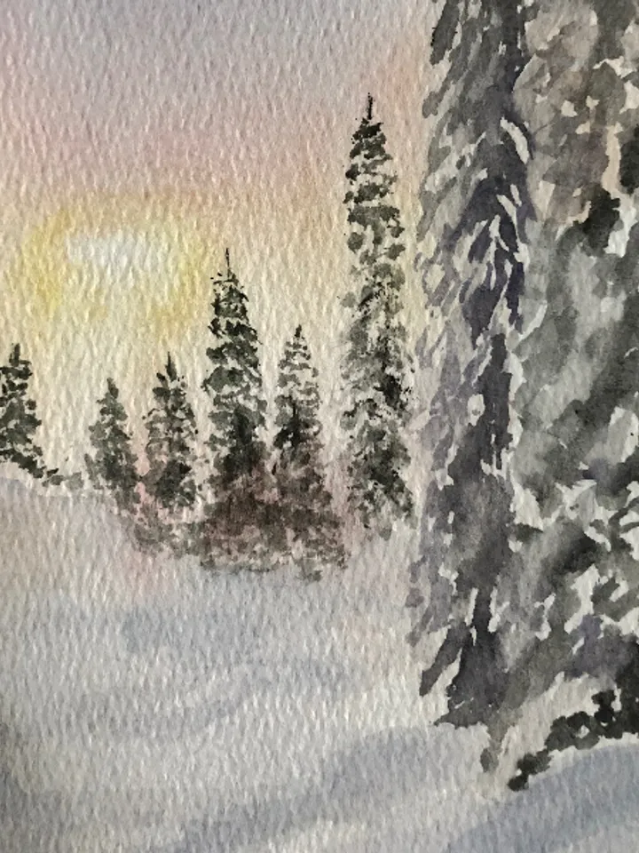 Winter forest landscape original watercolour painting wall art hand painted