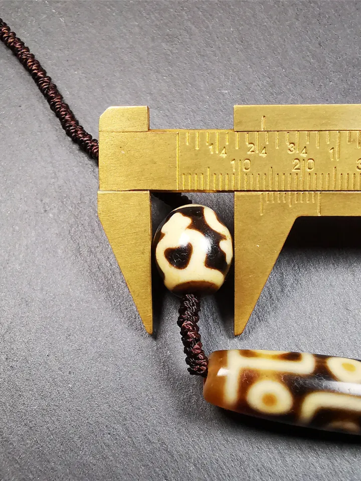 Gandhanra Antique Tibetan Dzi Necklace,9 Eyes Dzi + 2 Wave Darlo Dzi Beads Amulet, 40 Years Old,Protective Charm