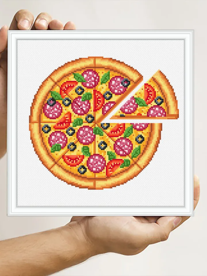 Pizza cross stitch pattern download PDF Italian food cross stitch chart, Pizza ornament digital pattern PDF, Kitchen cross stitch #F16