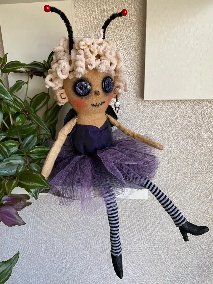 Halloween doll . Handmade cloth moth .